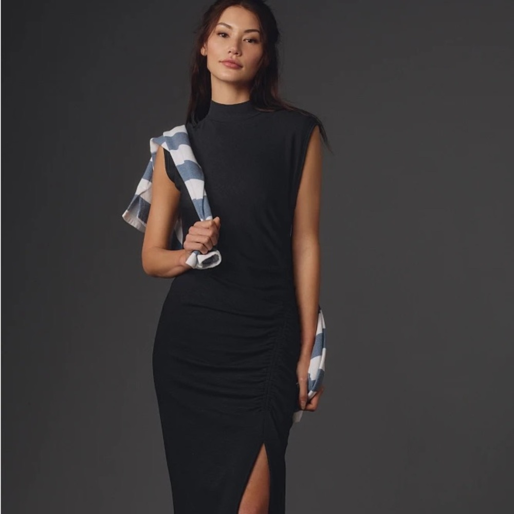 Daily Practice by Anthropologie Mock-Neck Ruched Midi Dress